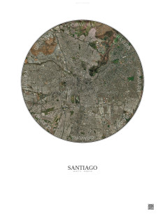 Affiche Santiago – Poster vue satellite 10km Couleur | Gravura – Fond clair