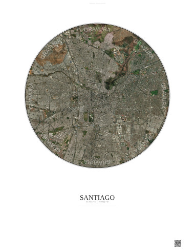 Affiche Santiago – Poster vue satellite 10km Couleur | Gravura – Fond clair