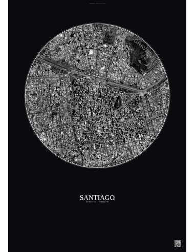 Santiago Satellite View Poster 2.5km B&W | Gravura – Dark background