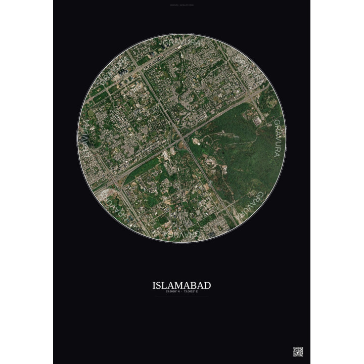 Affiche Islamabad – Poster vue satellite 2.5km Couleur | Gravura – Fond foncé