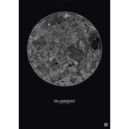 Affiche Islamabad – Poster vue satellite 6km N&B | Gravura – Fond foncé