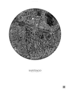 Affiche Santiago – Poster vue satellite 2.5km N&B | Gravura – Fond clair
