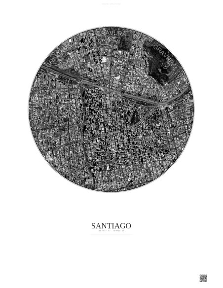 Santiago Satellite View Poster 2.5km B&W | Gravura – Light background