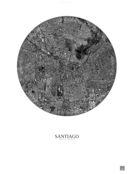 Affiche Santiago – Poster vue satellite 6km N&B | Gravura – Fond clair
