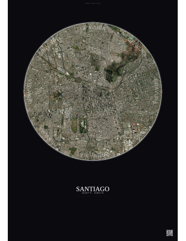 Affiche Santiago – Poster vue satellite 6km Couleur | Gravura – Fond foncé