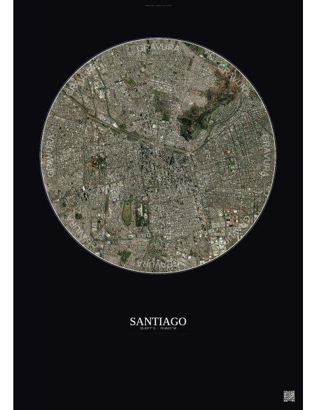 Affiche Santiago – Poster vue satellite 6km Couleur | Gravura – Fond foncé