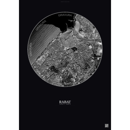 Affiche Rabat – Poster vue satellite 2.5km N&B | Gravura – Fond foncé