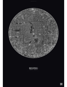 Affiche Beijing – Poster vue satellite 10km N&B | Gravura – Fond foncé