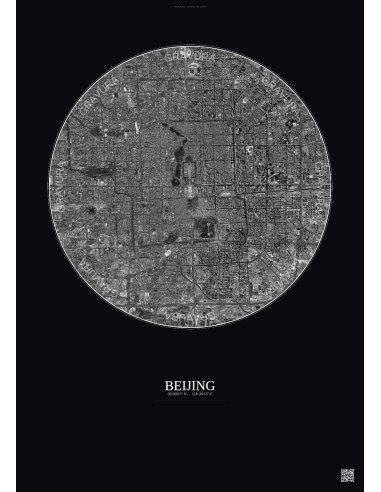 Beijing Satellite View Poster 10km B&W | Gravura – Dark background