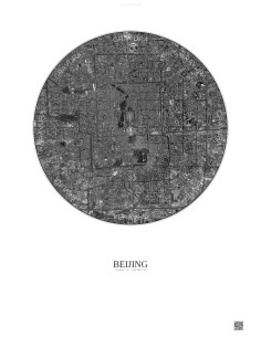 Affiche Beijing – Poster vue satellite 10km N&B | Gravura – Fond clair