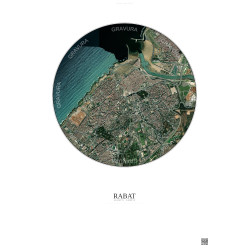 Affiche Rabat – Poster vue satellite 2.5km Couleur | Gravura – Fond clair