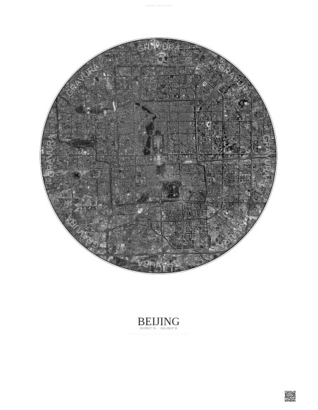 Beijing Satellite View Poster 10km B&W | Gravura – Light background