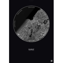 Affiche Rabat – Poster vue satellite 6km N&B | Gravura – Fond foncé