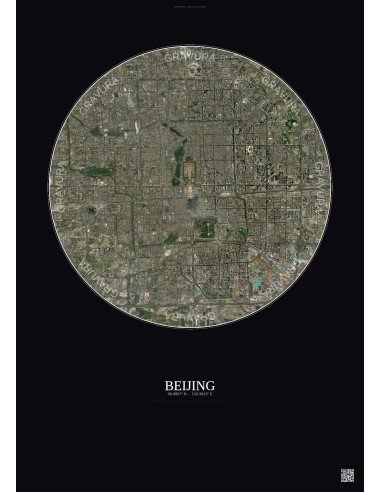 Affiche Beijing – Poster vue satellite 10km Couleur | Gravura – Fond foncé