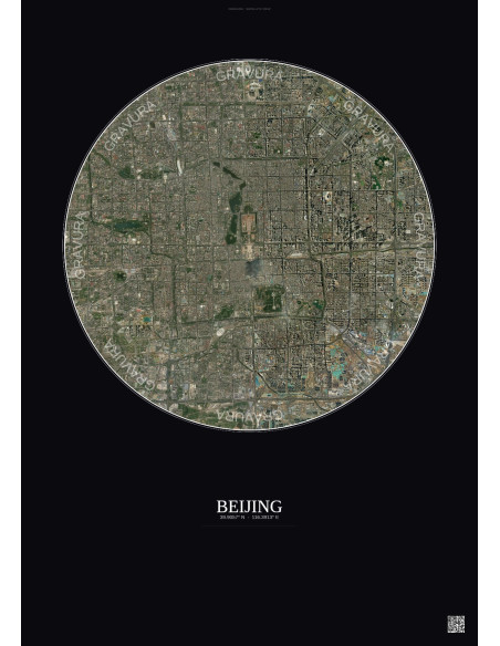 Affiche Beijing – Poster vue satellite 10km Couleur | Gravura – Fond foncé