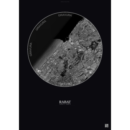 Affiche Rabat – Poster vue satellite 6km N&B | Gravura – Fond foncé