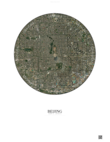Affiche Beijing – Poster vue satellite 10km Couleur | Gravura – Fond clair