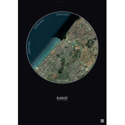 Affiche Rabat – Poster vue satellite 6km Couleur | Gravura – Fond foncé