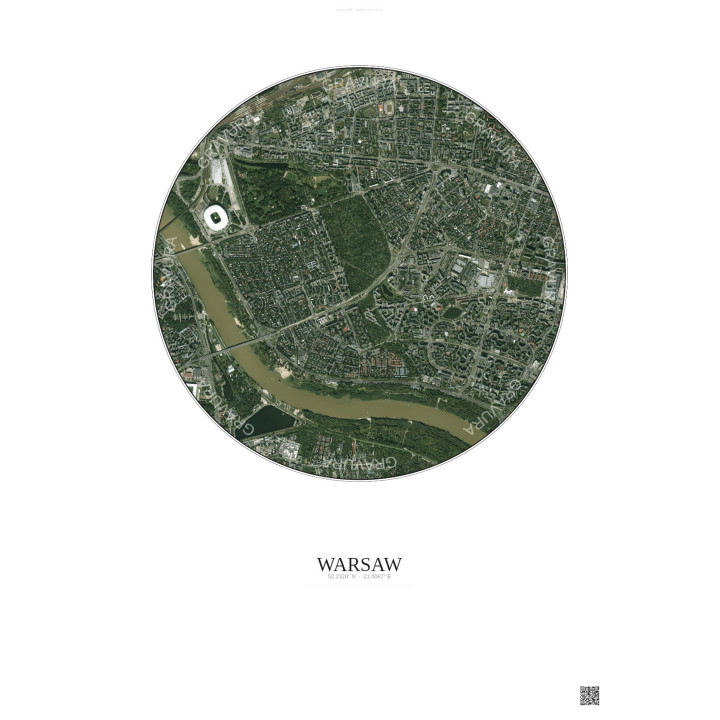 Affiche Warsaw – Poster vue satellite 2.5km Couleur | Gravura – Fond clair