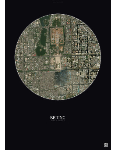 Affiche Beijing – Poster vue satellite 2.5km Couleur | Gravura – Fond foncé
