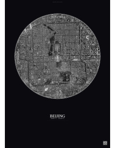 Affiche Beijing – Poster vue satellite 6km N&B | Gravura – Fond foncé