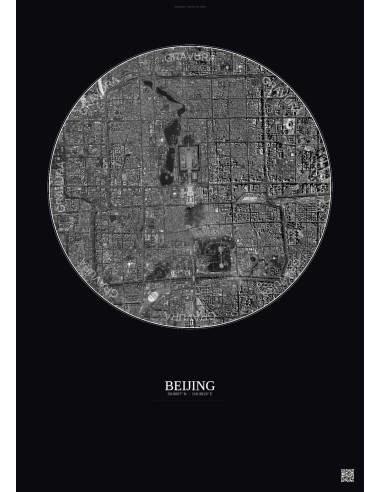 Beijing Satellite View Poster 6km B&W | Gravura – Dark background
