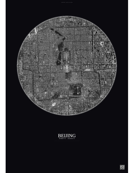 Beijing Satellite View Poster 6km B&W | Gravura – Dark background