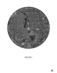 Affiche Beijing – Poster vue satellite 6km N&B | Gravura – Fond clair