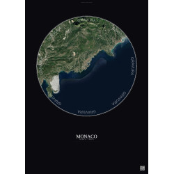 Affiche Monaco – Poster vue satellite 10km Couleur | Gravura – Fond foncé
