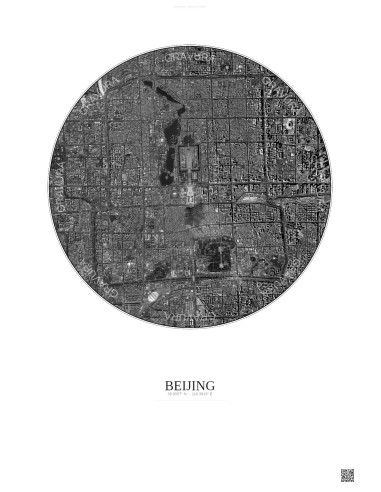 Beijing Satellite View Poster 6km B&W | Gravura – Light background