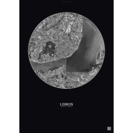 Affiche Lisbon – Poster vue satellite 10km N&B | Gravura – Fond foncé
