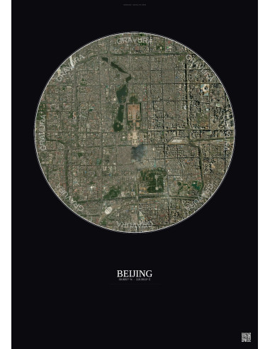 Affiche Beijing – Poster vue satellite 6km Couleur | Gravura – Fond foncé