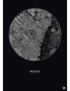 Affiche Bogota – Poster vue satellite 10km N&B | Gravura – Fond foncé