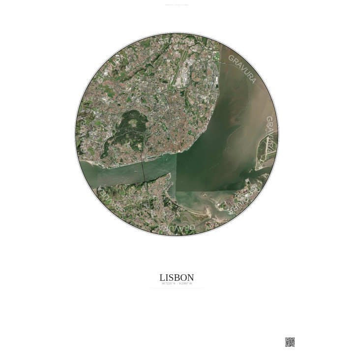 Affiche Lisbon – Poster vue satellite 10km Couleur | Gravura – Fond clair