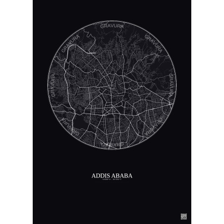 Affiche Addis Ababa – Poster carte de ville 6km | Gravura – Fond foncé