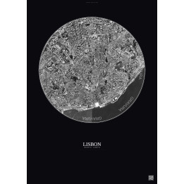 Affiche Lisbon – Poster vue satellite 2.5km N&B | Gravura – Fond foncé
