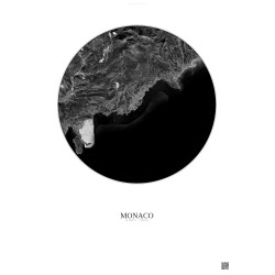 Affiche Monaco – Poster vue satellite 10km N&B | Gravura – Fond clair