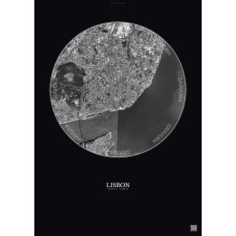 Affiche Lisbon – Poster vue satellite 6km N&B | Gravura – Fond foncé