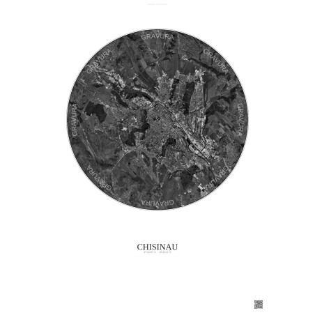 Affiche Chisinau – Poster vue satellite 10km N&B | Gravura – Fond clair