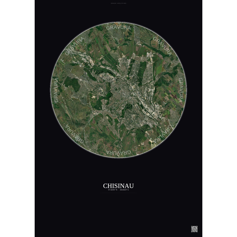 Affiche Chisinau – Poster vue satellite 10km Couleur | Gravura – Fond foncé