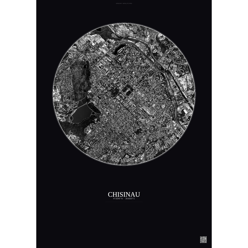 Affiche Chisinau – Poster vue satellite 2.5km N&B | Gravura – Fond foncé
