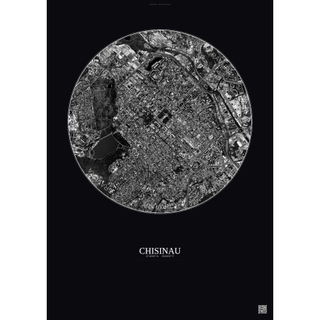 Affiche Chisinau – Poster vue satellite 2.5km N&B | Gravura – Fond foncé
