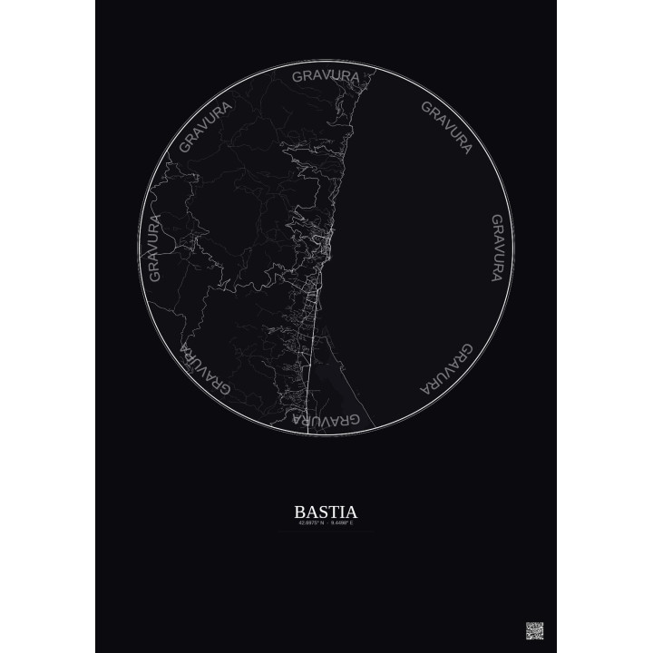 Affiche Bastia – Poster carte de ville 10km | Gravura – Fond foncé