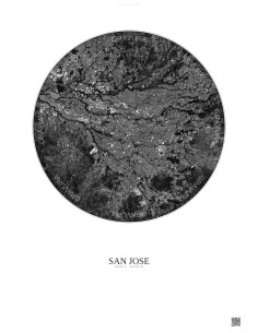 San Jose Satellite View Poster 10km B&W | Gravura – Light background