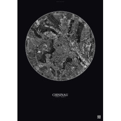 Affiche Chisinau – Poster vue satellite 6km N&B | Gravura – Fond foncé