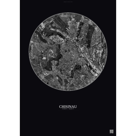 Affiche Chisinau – Poster vue satellite 6km N&B | Gravura – Fond foncé