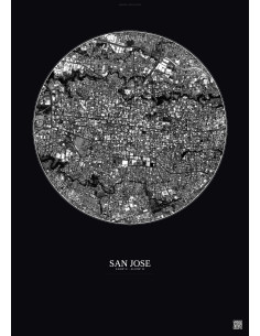 San Jose Satellite View Poster 2.5km B&W | Gravura – Dark background