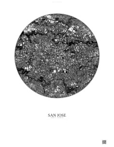 San Jose Satellite View Poster 2.5km B&W | Gravura – Light background