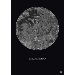 Affiche Antananarivo – Poster vue satellite 10km N&B | Gravura – Fond foncé