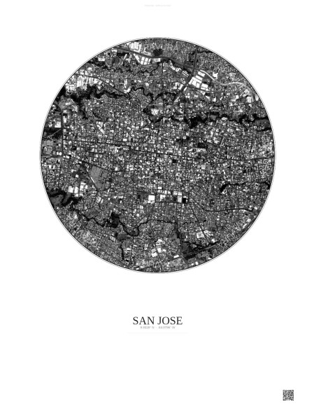 Affiche San Jose – Poster vue satellite 2.5km N&B | Gravura – Fond clair